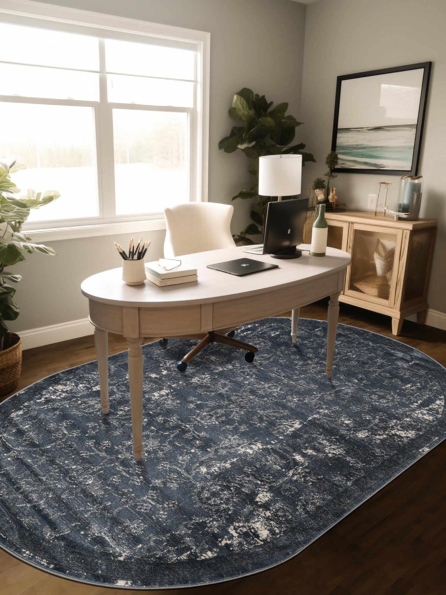 Blue 4' 1 x 6' 1 Portland Oval Area Rug 85% Polypropylene & 15% Polyester Vintage Distressed Traditional Carpet for Home Decor for Sale at Rug Engine