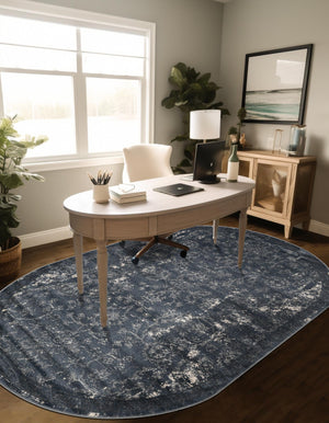 Blue 4' 1 x 6' 1 Portland Oval Area Rug 85% Polypropylene & 15% Polyester Vintage Distressed Traditional Carpet for Home Decor for Sale at Rug Engine