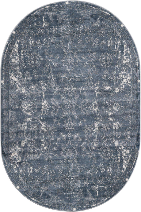 Blue 6' 1 x 9' Portland Oval Area Rug 85% Polypropylene & 15% Polyester Vintage Distressed Traditional Carpet for Home Decor for Sale at Rug Engine