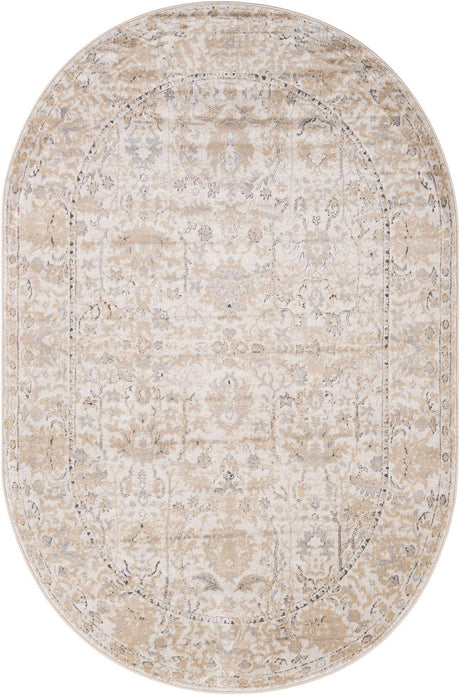 Ivory 6' 1 x 9' Portland Oval Area Rug 85% Polypropylene & 15% Polyester Vintage Distressed Traditional Carpet for Home Decor for Sale at Rug Engine