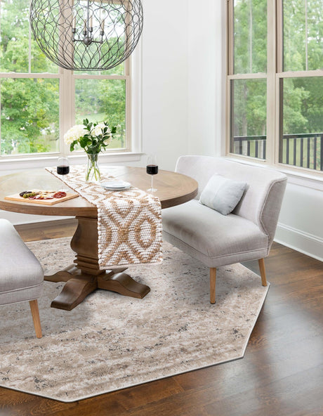 Beige 5' 3 x 5' 3 Portland Octagon Area Rug 85% Polypropylene & 15% Polyester Vintage Distressed Traditional Carpet for Home Decor for Sale at Rug Engine