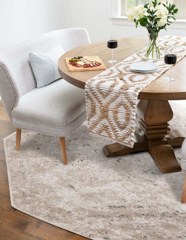 Beige 5' 3 x 5' 3 Portland Octagon Area Rug 85% Polypropylene & 15% Polyester Vintage Distressed Traditional Carpet for Home Decor for Sale at Rug Engine