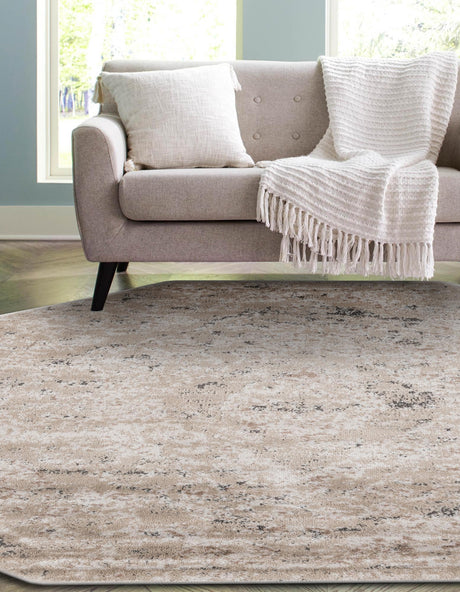 Beige 5' 3 x 5' 3 Portland Octagon Area Rug 85% Polypropylene & 15% Polyester Vintage Distressed Traditional Carpet for Home Decor for Sale at Rug Engine