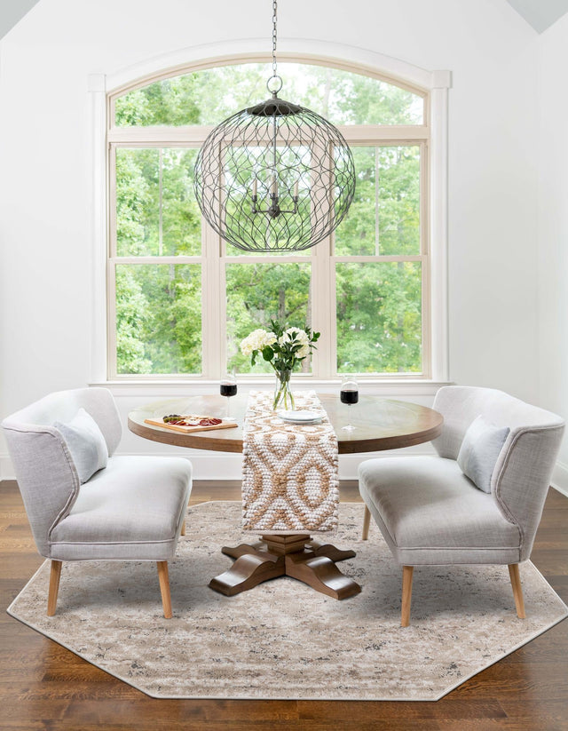 Beige 5' 3 x 5' 3 Portland Octagon Area Rug 85% Polypropylene & 15% Polyester Vintage Distressed Traditional Carpet for Home Decor for Sale at Rug Engine