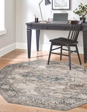 Gray 5' 3 x 5' 3 Portland Octagon Area Rug 85% Polypropylene & 15% Polyester Vintage Distressed Traditional Carpet for Home Decor for Sale at Rug Engine