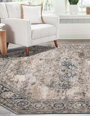 Gray 5' 3 x 5' 3 Portland Octagon Area Rug 85% Polypropylene & 15% Polyester Vintage Distressed Traditional Carpet for Home Decor for Sale at Rug Engine