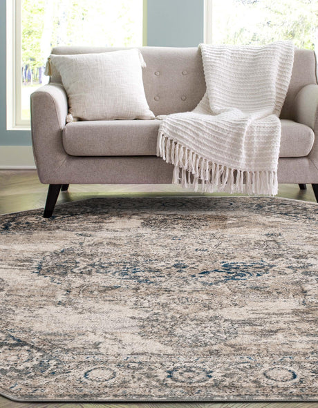 Gray 5' 3 x 5' 3 Portland Octagon Area Rug 85% Polypropylene & 15% Polyester Vintage Distressed Traditional Carpet for Home Decor for Sale at Rug Engine