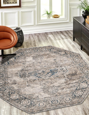 Gray 5' 3 x 5' 3 Portland Octagon Area Rug 85% Polypropylene & 15% Polyester Vintage Distressed Traditional Carpet for Home Decor for Sale at Rug Engine