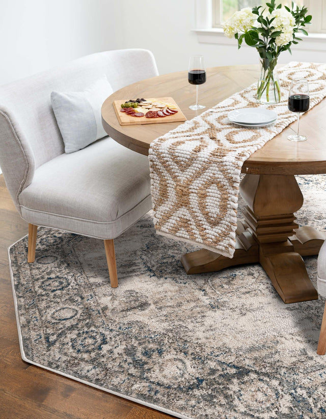 Gray 5' 3 x 5' 3 Portland Octagon Area Rug 85% Polypropylene & 15% Polyester Vintage Distressed Traditional Carpet for Home Decor for Sale at Rug Engine