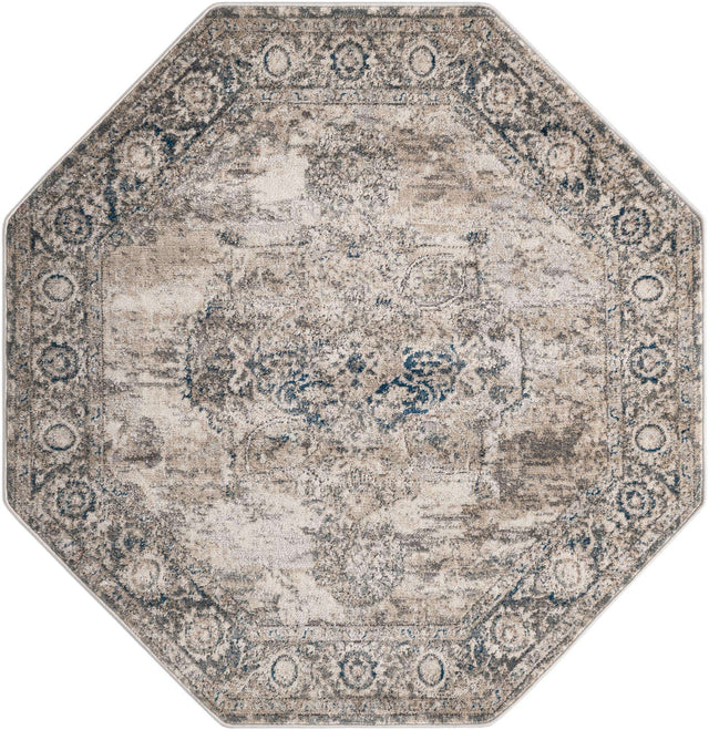 Gray 5' 3 x 5' 3 Portland Octagon Area Rug 85% Polypropylene & 15% Polyester Vintage Distressed Traditional Carpet for Home Decor for Sale at Rug Engine