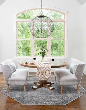 Gray 5' 3 x 5' 3 Portland Octagon Area Rug 85% Polypropylene & 15% Polyester Vintage Distressed Traditional Carpet for Home Decor for Sale at Rug Engine
