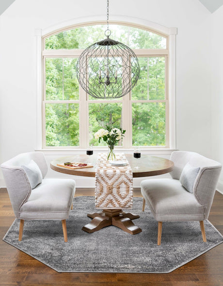 Gray 5' 3 x 5' 3 Portland Octagon Area Rug 85% Polypropylene & 15% Polyester Vintage Distressed Traditional Carpet for Home Decor for Sale at Rug Engine