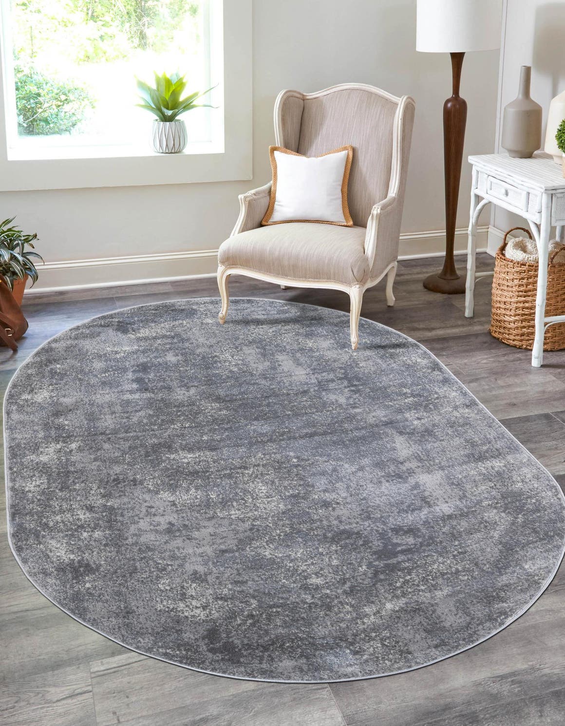 Gray 7' 10 x 10' Portland Oval Area Rug 85% Polypropylene & 15% Polyester Vintage Distressed Traditional Carpet for Home Decor for Sale at Rug Engine