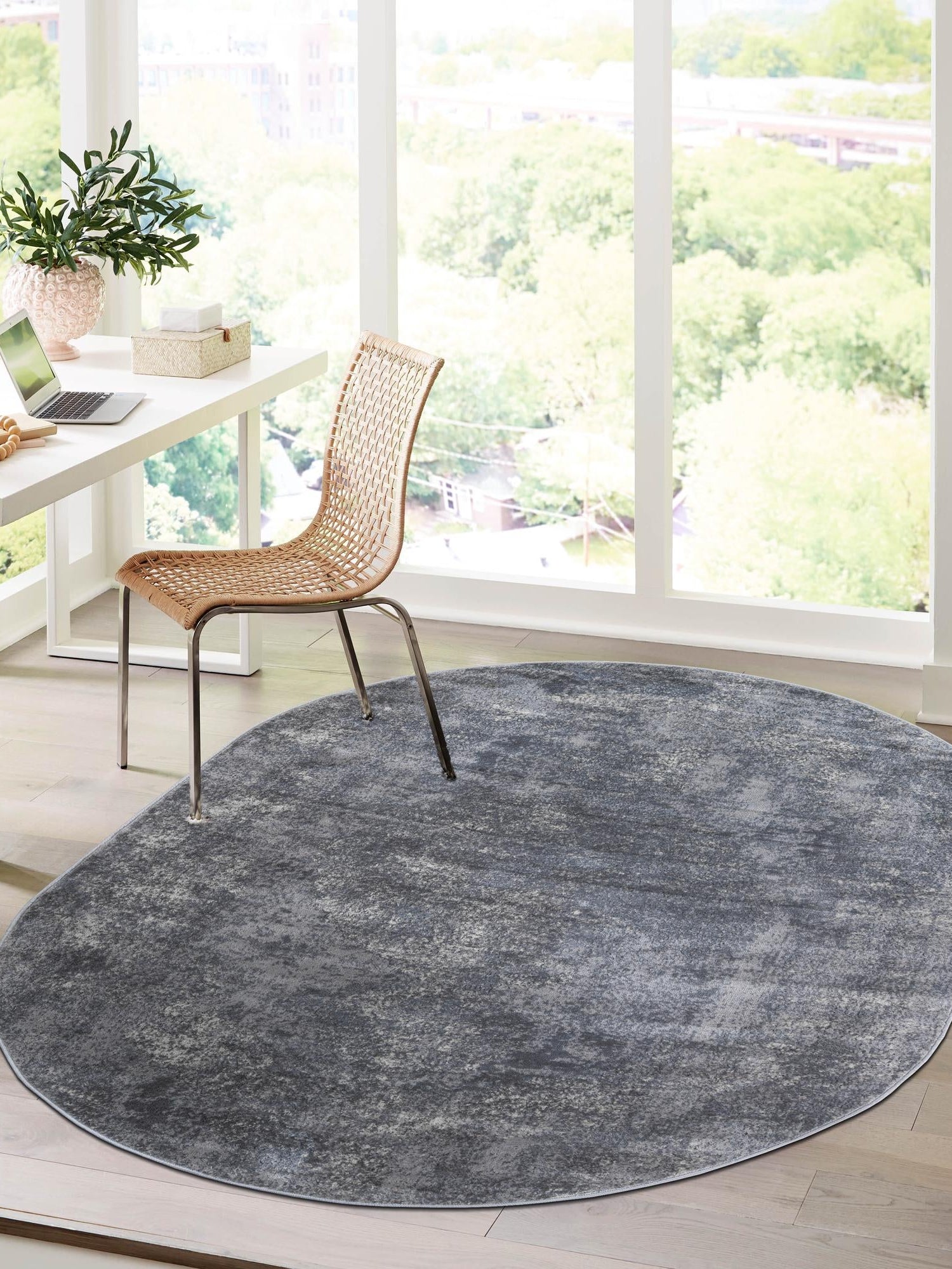 Gray 6' 1 x 9' Portland Oval Area Rug 85% Polypropylene & 15% Polyester Vintage Distressed Traditional Carpet for Home Decor for Sale at Rug Engine