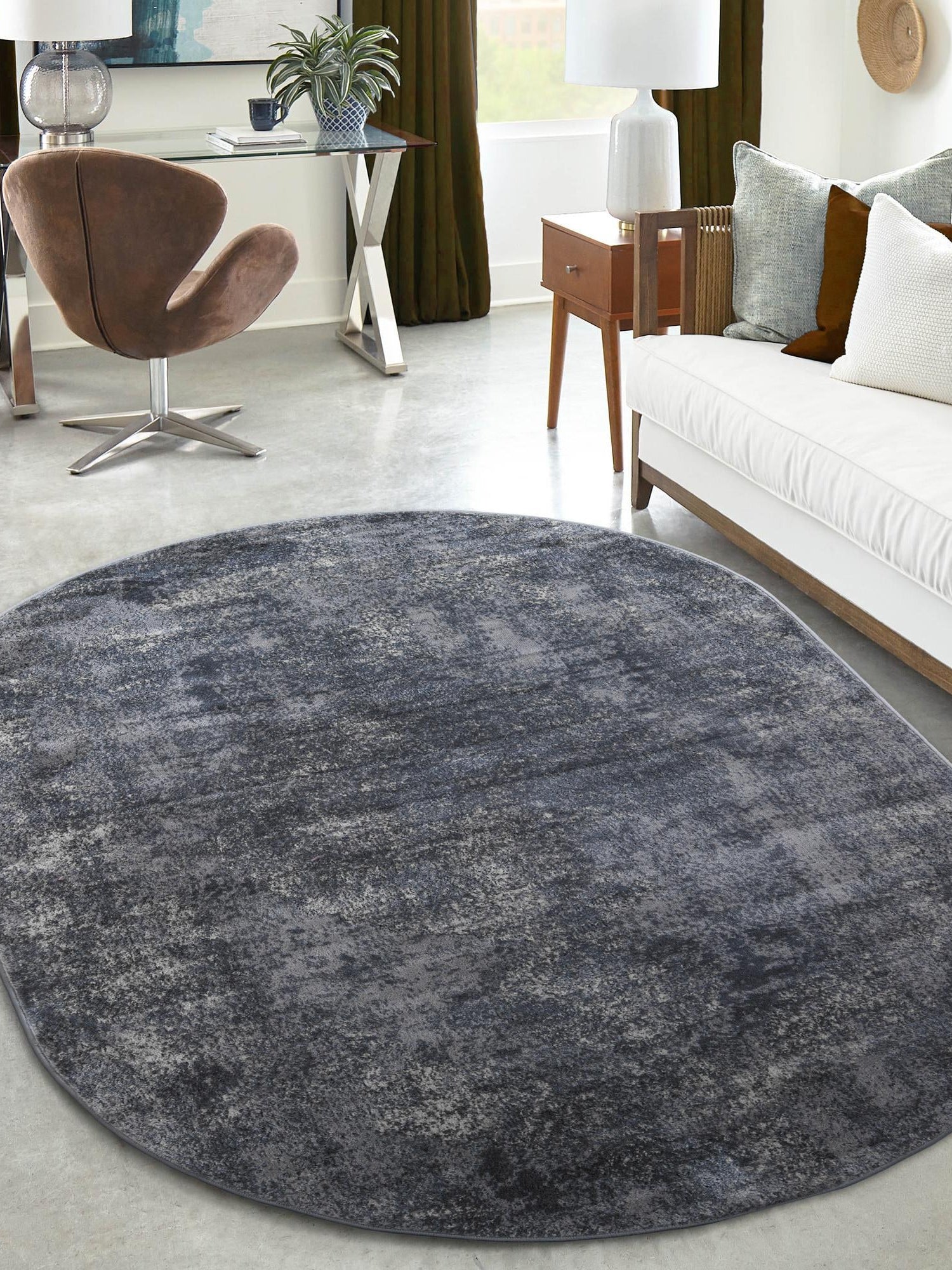 Gray 3' 1 x 5' 3 Portland Oval Area Rug 85% Polypropylene & 15% Polyester Vintage Distressed Traditional Carpet for Home Decor for Sale at Rug Engine