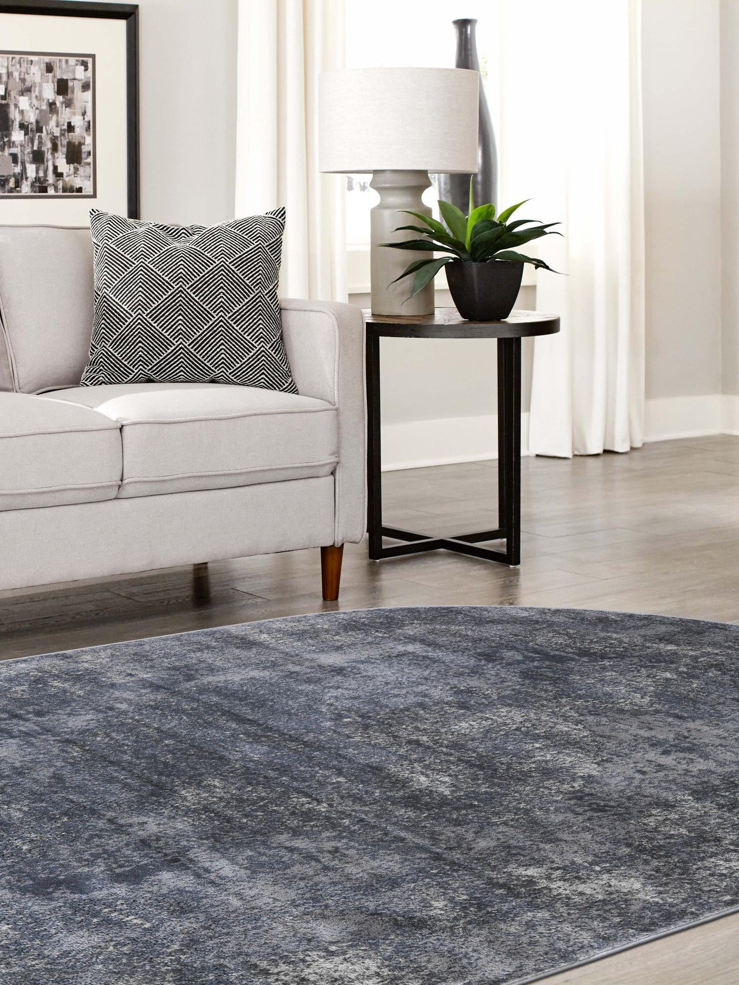 Gray 6' 1 x 9' Portland Oval Area Rug 85% Polypropylene & 15% Polyester Vintage Distressed Traditional Carpet for Home Decor for Sale at Rug Engine
