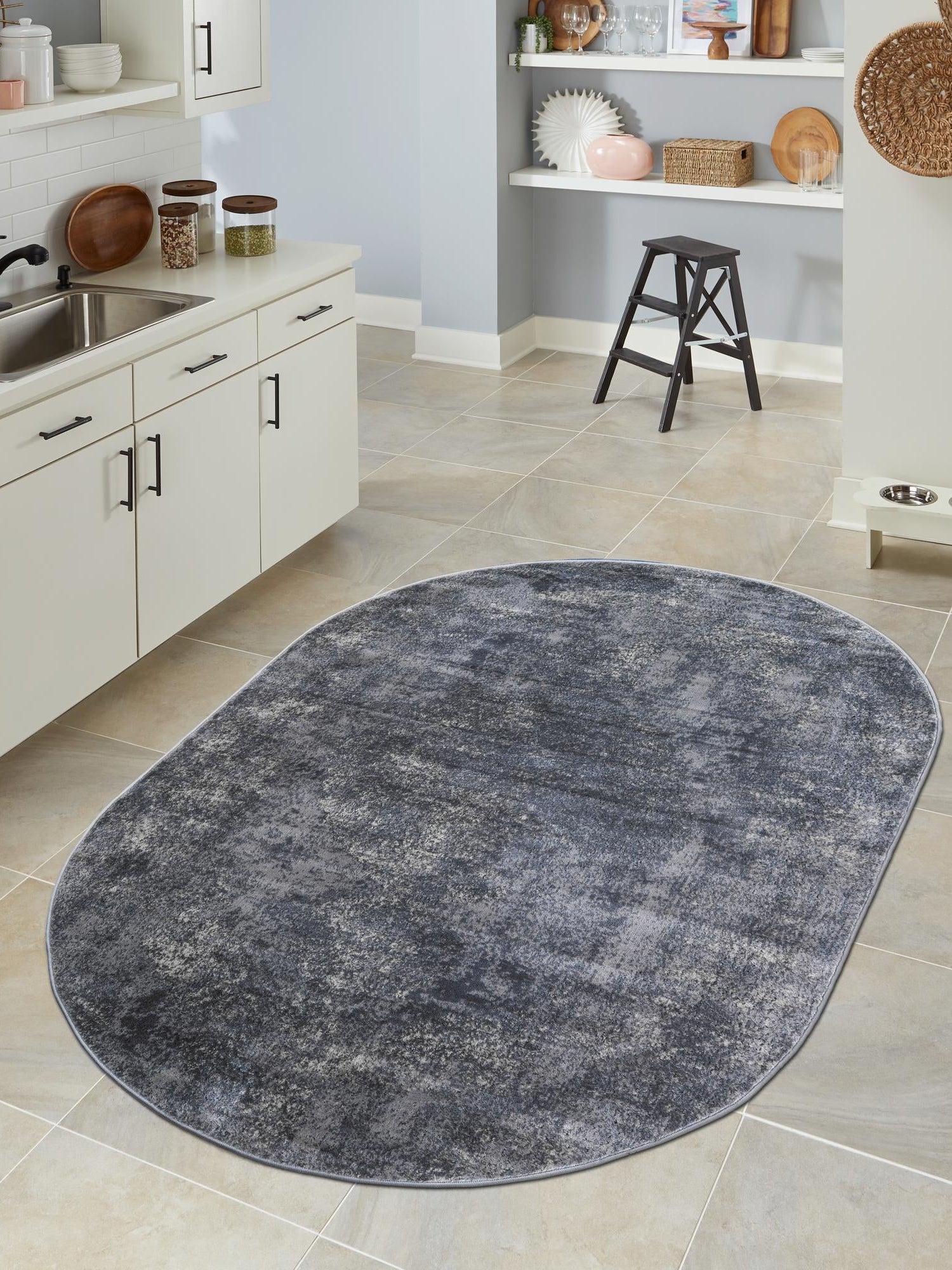 Gray 6' 1 x 9' Portland Oval Area Rug 85% Polypropylene & 15% Polyester Vintage Distressed Traditional Carpet for Home Decor for Sale at Rug Engine