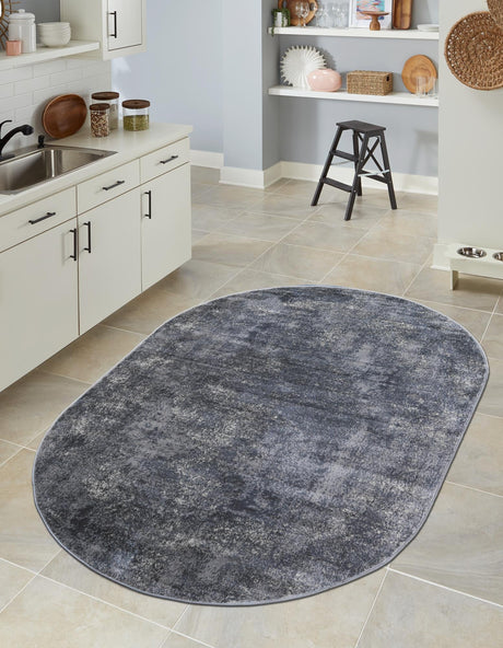 Gray 5' 3 x 8' Portland Oval Area Rug 85% Polypropylene & 15% Polyester Vintage Distressed Traditional Carpet for Home Decor for Sale at Rug Engine