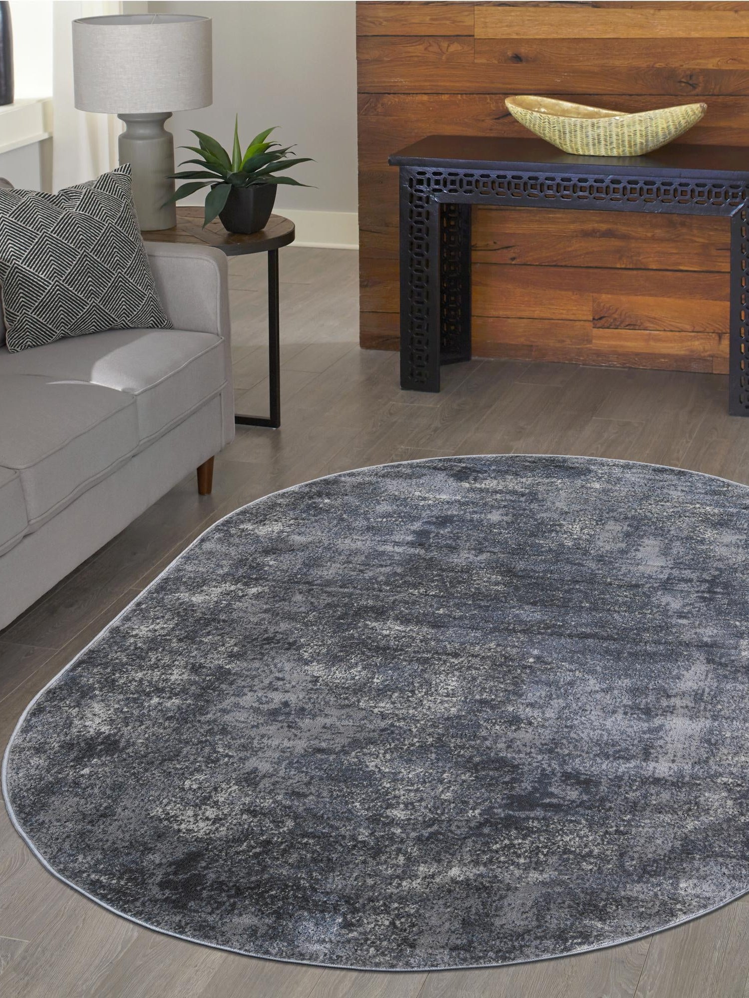 Gray 5' 3 x 8' Portland Oval Area Rug 85% Polypropylene & 15% Polyester Vintage Distressed Traditional Carpet for Home Decor for Sale at Rug Engine