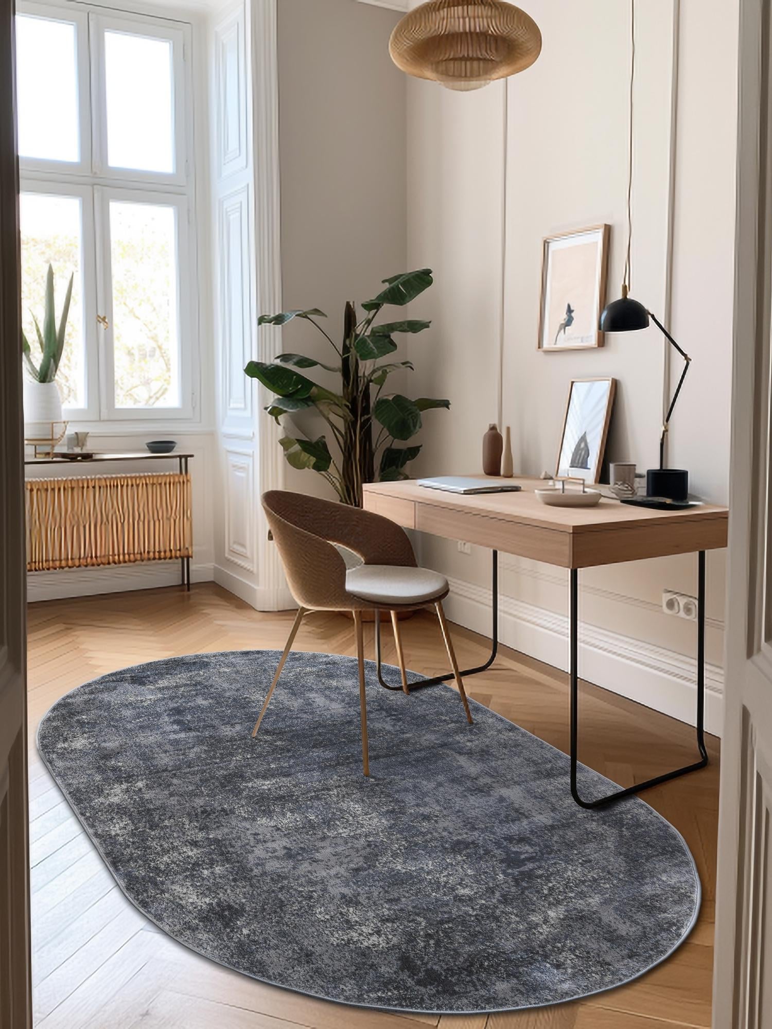 Gray 5' 3 x 8' Portland Oval Area Rug 85% Polypropylene & 15% Polyester Vintage Distressed Traditional Carpet for Home Decor for Sale at Rug Engine
