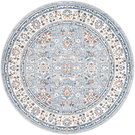 Aqua Blue 4' 1 x 4' 1 Charlotte Round Area Rug 100% Polypropylene With Jute Backing Traditional Classical Durable Carpet for Living Dining Office Rooms for Sale at Rug Engine