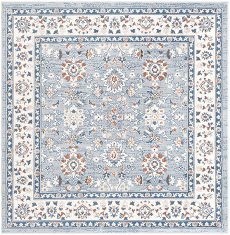 Aqua Blue 6' 1 x 6' 1 Charlotte Square Area Rug 100% Polypropylene With Jute Backing Traditional Classical Durable Carpet for Living Dining Office Rooms for Sale at Rug Engine
