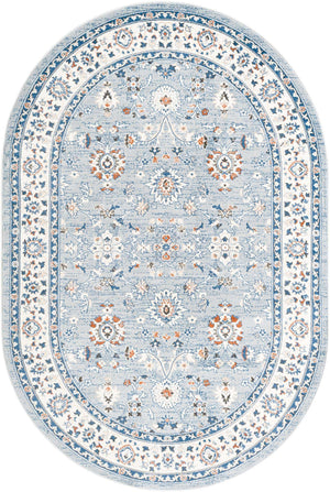 Aqua Blue 6' 1 x 9' Charlotte Oval Area Rug 100% Polypropylene With Jute Backing Traditional Classical Durable Carpet for Living Dining Office Rooms for Sale at Rug Engine