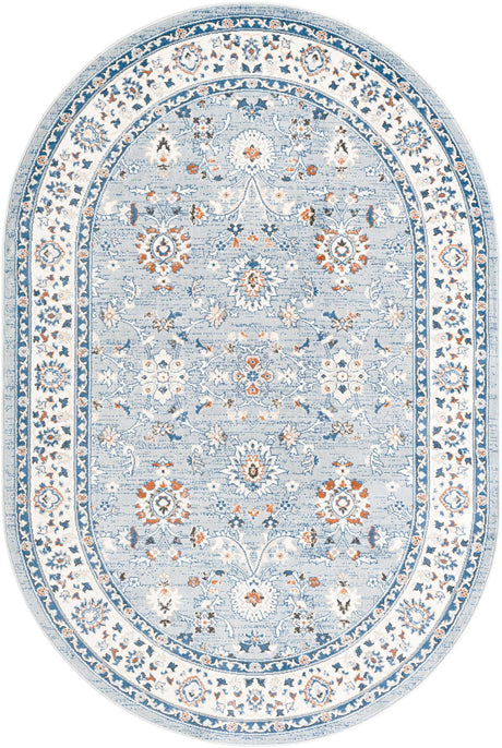 Aqua Blue 6' 1 x 9' Charlotte Oval Area Rug 100% Polypropylene With Jute Backing Traditional Classical Durable Carpet for Living Dining Office Rooms for Sale at Rug Engine