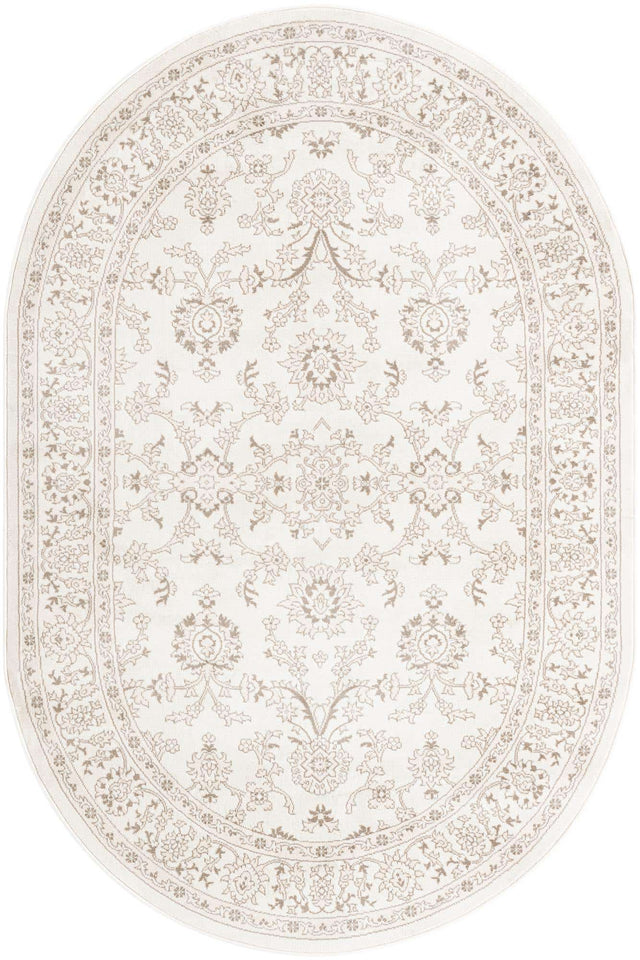 Ivory 6' 1 x 9' Charlotte Oval Area Rug 100% Polypropylene With Jute Backing Traditional Classical Durable Carpet for Living Dining Office Rooms for Sale at Rug Engine