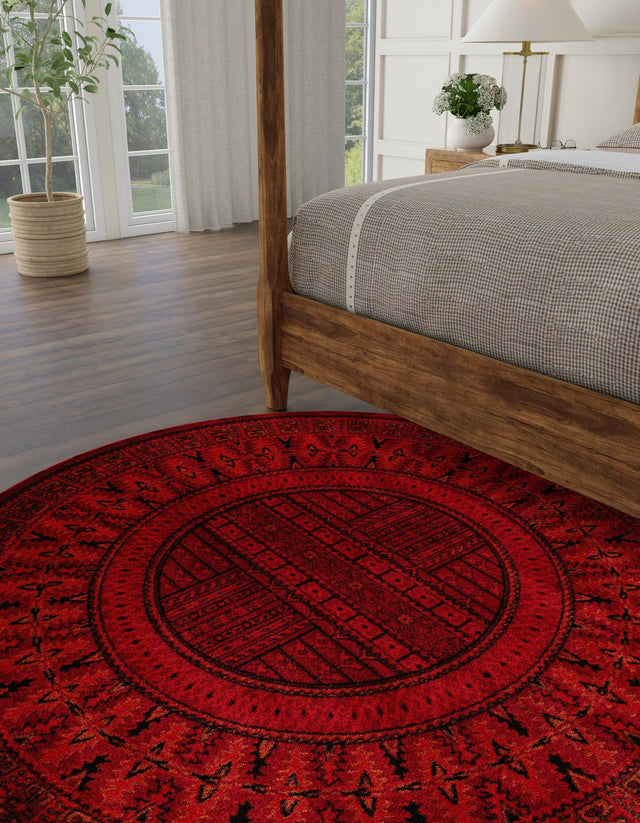 Red 3' 1 x 3' 1 Tekke Round Area Rug Classic Traditional Vintage Design Carpet for Living Rooms, Dining, Bedrooms, Office Space for Sale at Rug Engine