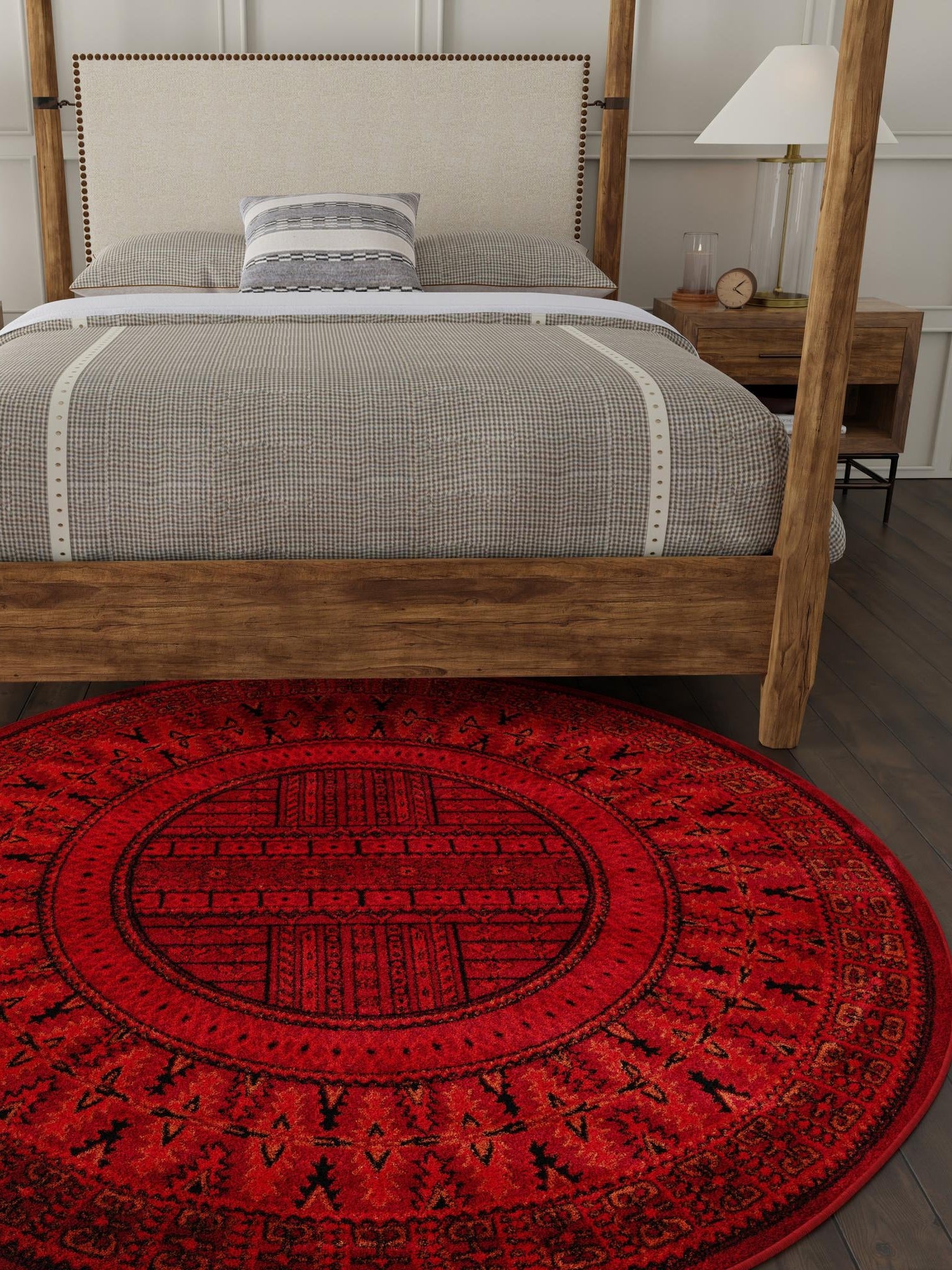 Red 7' 1 x 7' 1 Tekke Round Area Rug Classic Traditional Vintage Design Carpet for Living Rooms, Dining, Bedrooms, Office Space for Sale at Rug Engine