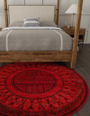 Red 3' 1 x 3' 1 Tekke Round Area Rug Classic Traditional Vintage Design Carpet for Living Rooms, Dining, Bedrooms, Office Space for Sale at Rug Engine