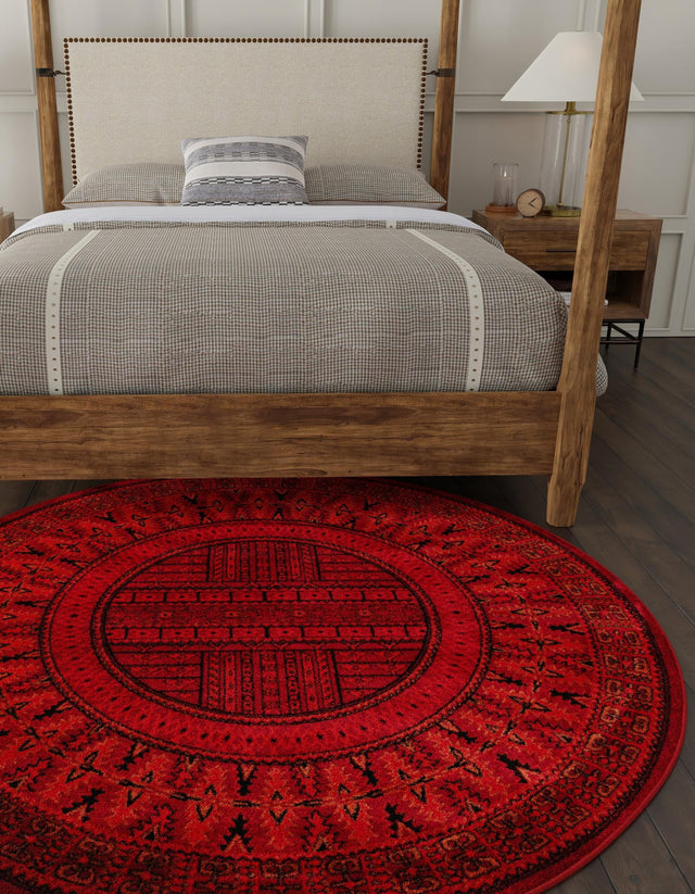 Red 3' 1 x 3' 1 Tekke Round Area Rug Classic Traditional Vintage Design Carpet for Living Rooms, Dining, Bedrooms, Office Space for Sale at Rug Engine