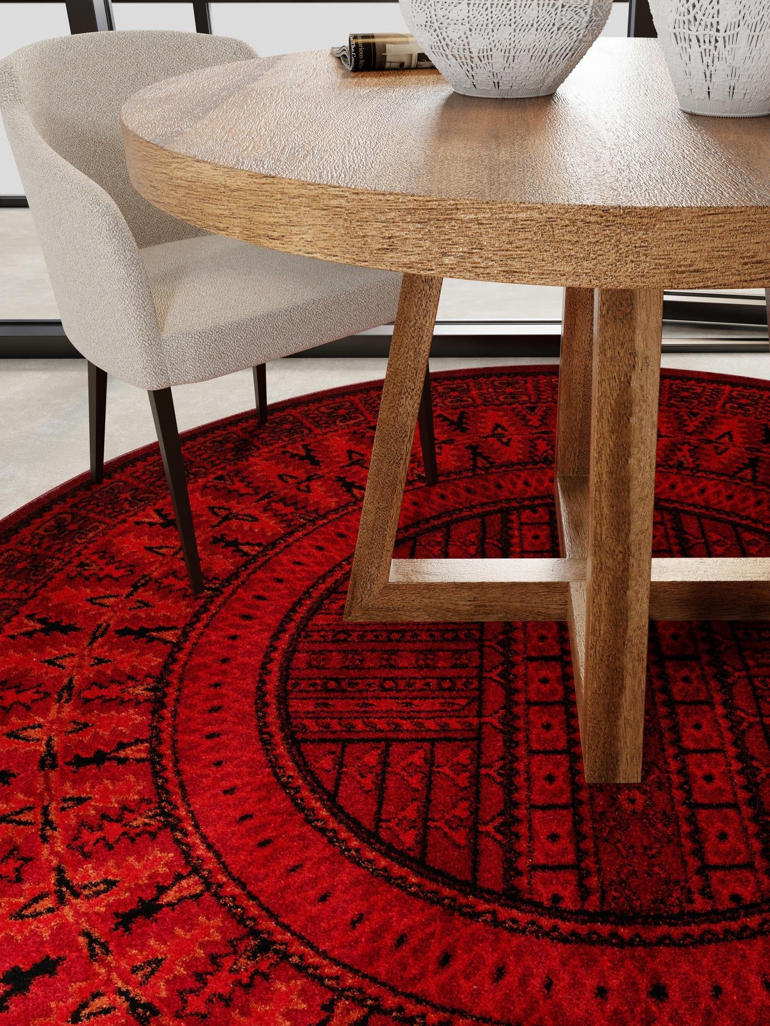 Red 3' 1 x 3' 1 Tekke Round Area Rug Classic Traditional Vintage Design Carpet for Living Rooms, Dining, Bedrooms, Office Space for Sale at Rug Engine