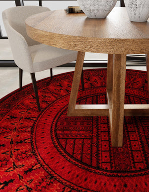 Red 3' 1 x 3' 1 Tekke Round Area Rug Classic Traditional Vintage Design Carpet for Living Rooms, Dining, Bedrooms, Office Space for Sale at Rug Engine