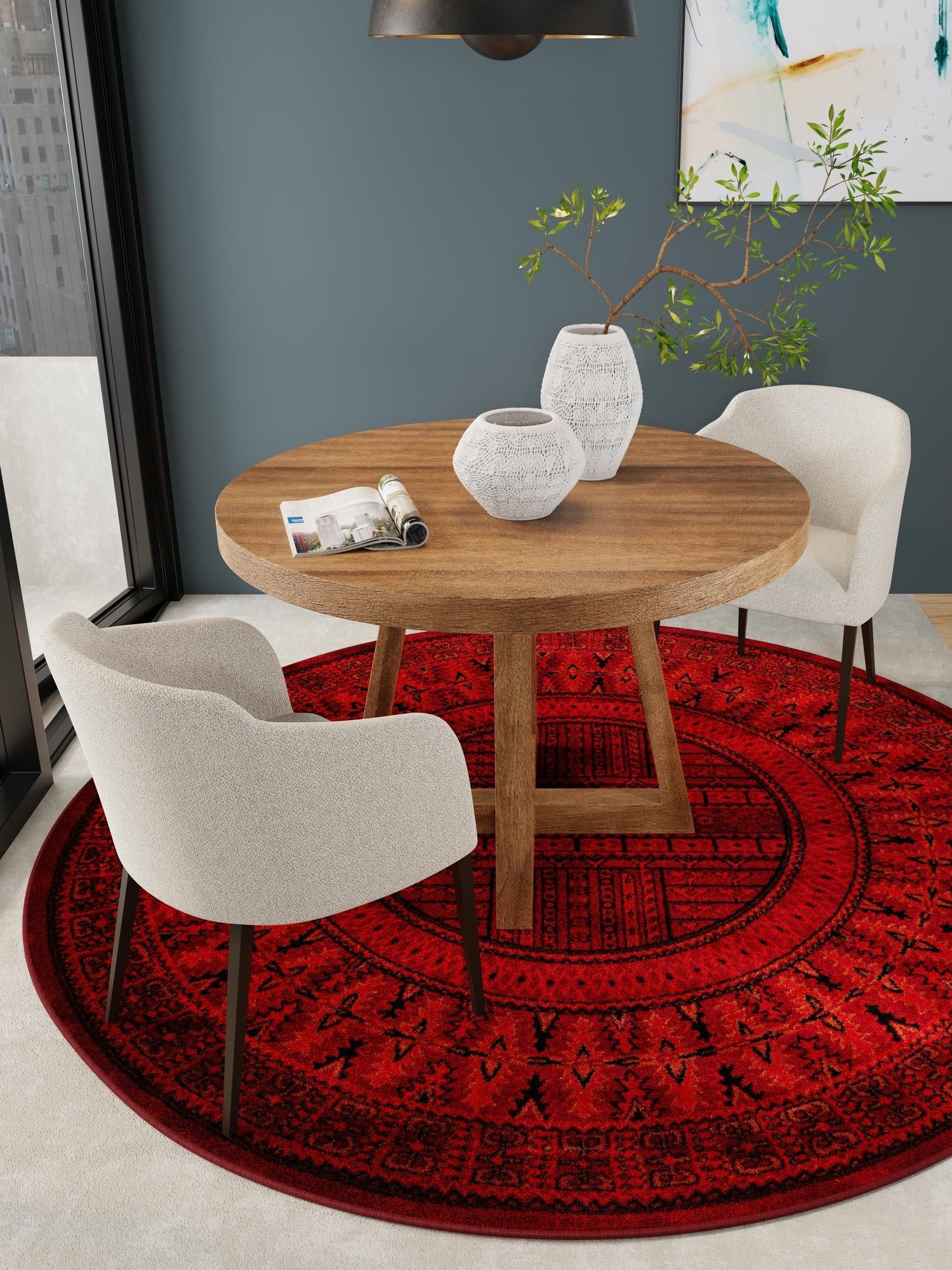 Red 3' 1 x 3' 1 Tekke Round Area Rug Classic Traditional Vintage Design Carpet for Living Rooms, Dining, Bedrooms, Office Space for Sale at Rug Engine