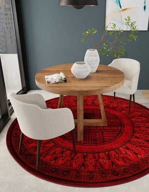 Red 3' 1 x 3' 1 Tekke Round Area Rug Classic Traditional Vintage Design Carpet for Living Rooms, Dining, Bedrooms, Office Space for Sale at Rug Engine