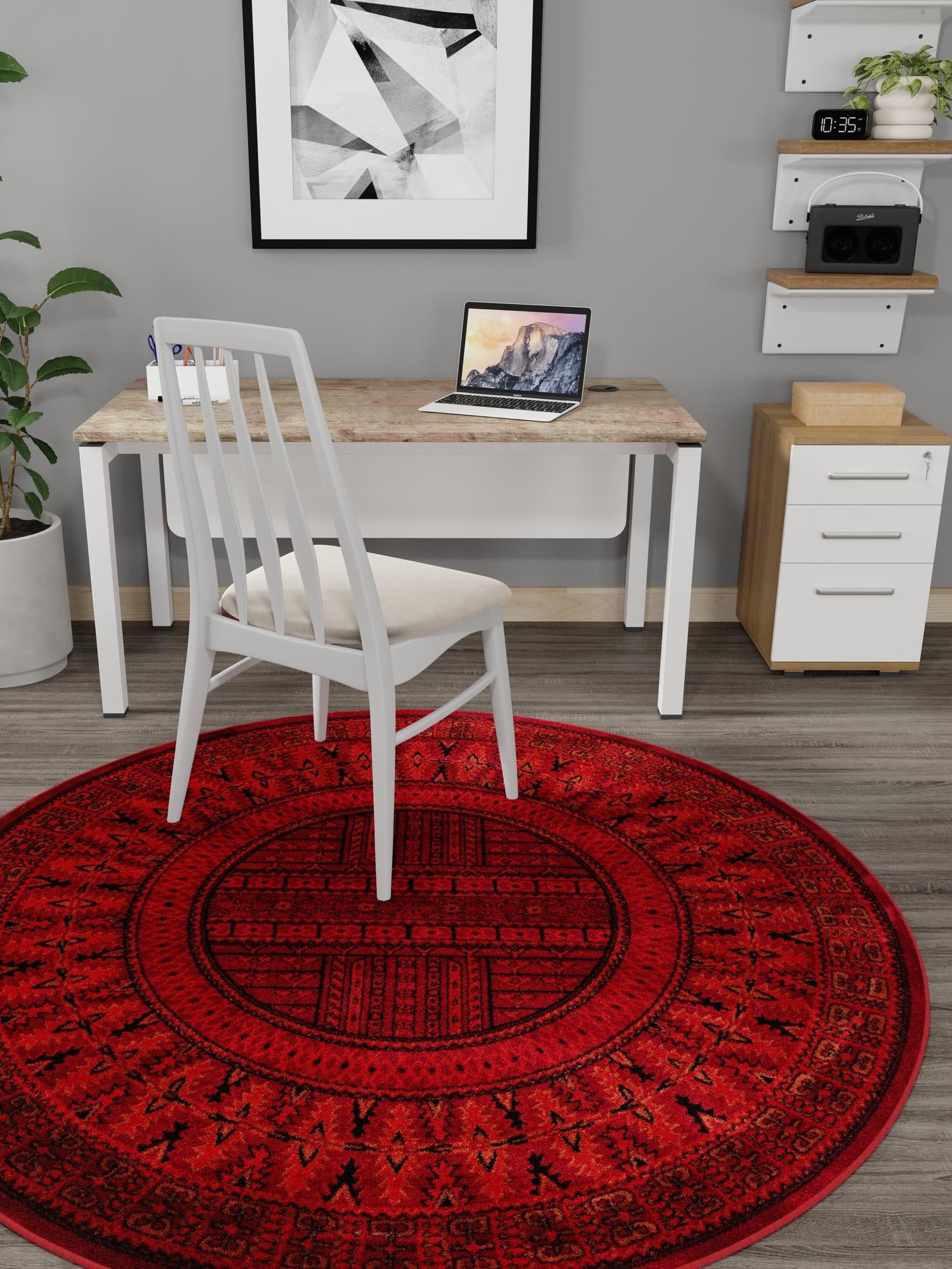 Red 5' 3 x 5' 3 Tekke Round Area Rug Classic Traditional Vintage Design Carpet for Living Rooms, Dining, Bedrooms, Office Space for Sale at Rug Engine