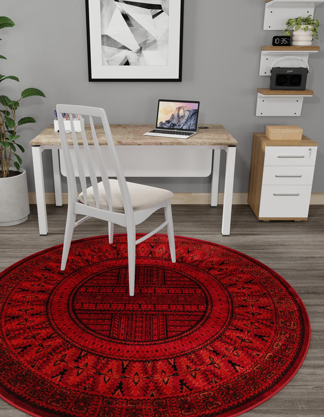Red 3' 1 x 3' 1 Tekke Round Area Rug Classic Traditional Vintage Design Carpet for Living Rooms, Dining, Bedrooms, Office Space for Sale at Rug Engine