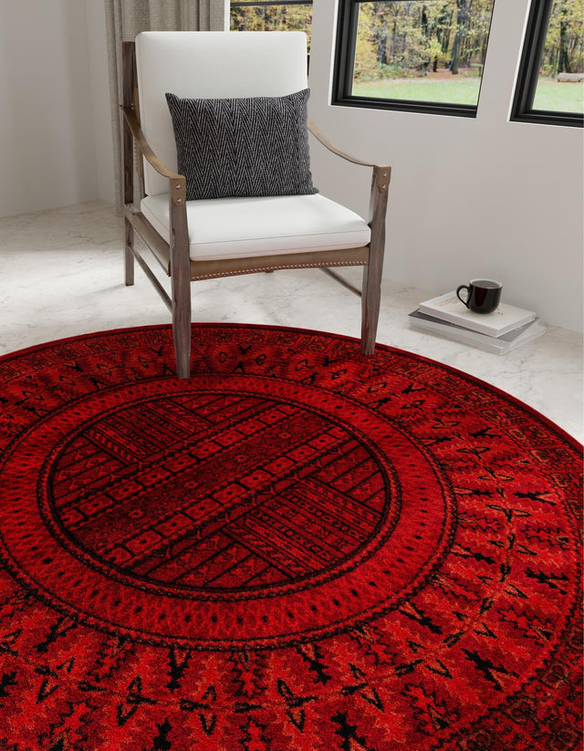 Red 3' 1 x 3' 1 Tekke Round Area Rug Classic Traditional Vintage Design Carpet for Living Rooms, Dining, Bedrooms, Office Space for Sale at Rug Engine