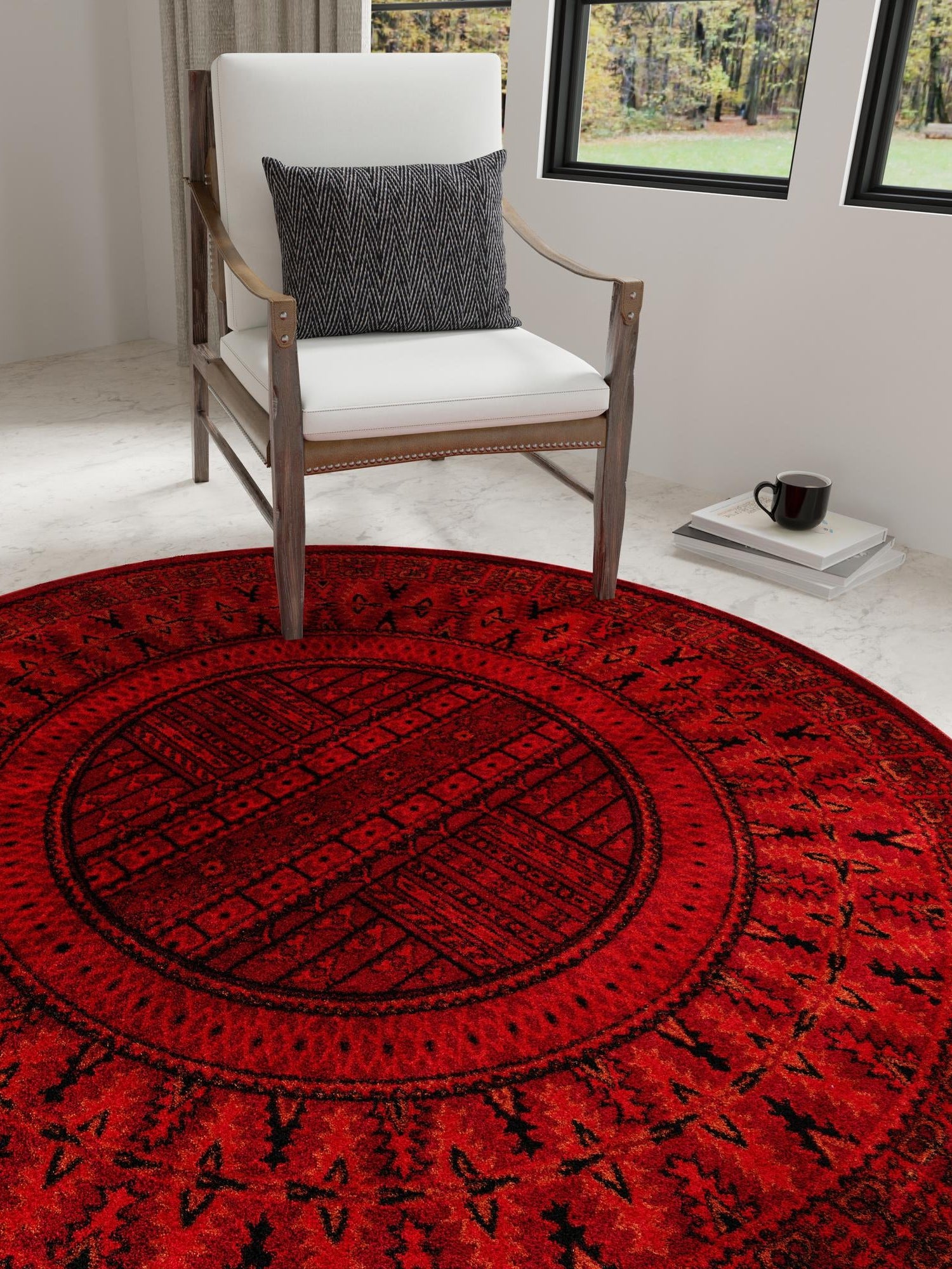 Red 10' x 10' Tekke Round Area Rug Classic Traditional Vintage Design Carpet for Living Rooms, Dining, Bedrooms, Office Space for Sale at Rug Engine