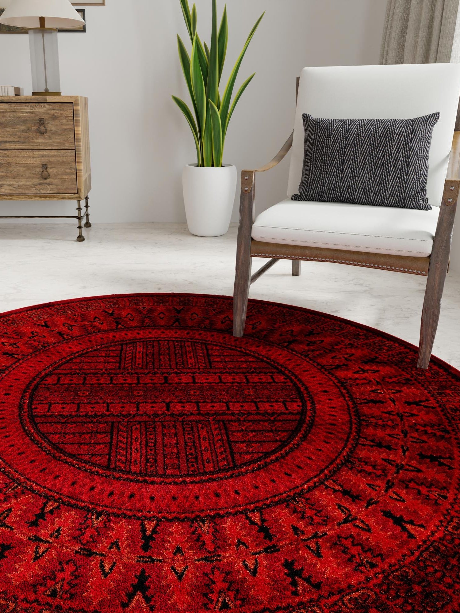 Red 10' x 10' Tekke Round Area Rug Classic Traditional Vintage Design Carpet for Living Rooms, Dining, Bedrooms, Office Space for Sale at Rug Engine