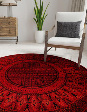Red 3' 1 x 3' 1 Tekke Round Area Rug Classic Traditional Vintage Design Carpet for Living Rooms, Dining, Bedrooms, Office Space for Sale at Rug Engine