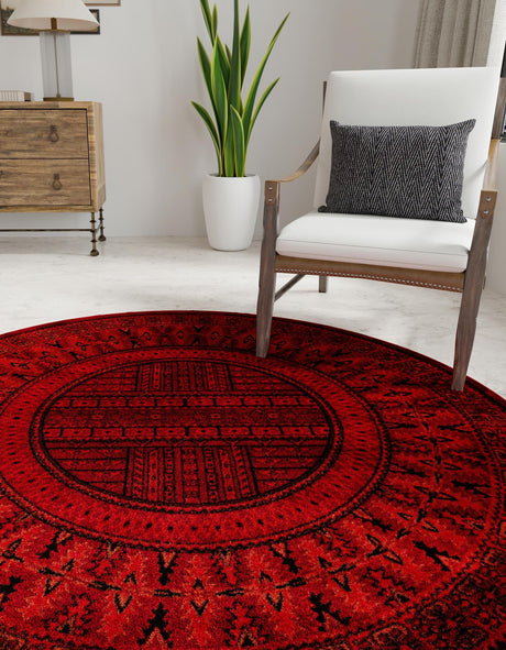 Red 3' 1 x 3' 1 Tekke Round Area Rug Classic Traditional Vintage Design Carpet for Living Rooms, Dining, Bedrooms, Office Space for Sale at Rug Engine
