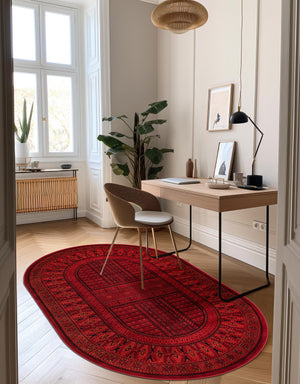 Red 3' 1 x 5' 3 Tekke Oval Area Rug Classic Traditional Vintage Design Carpet for Living Rooms, Dining, Bedrooms, Office Space for Sale at Rug Engine