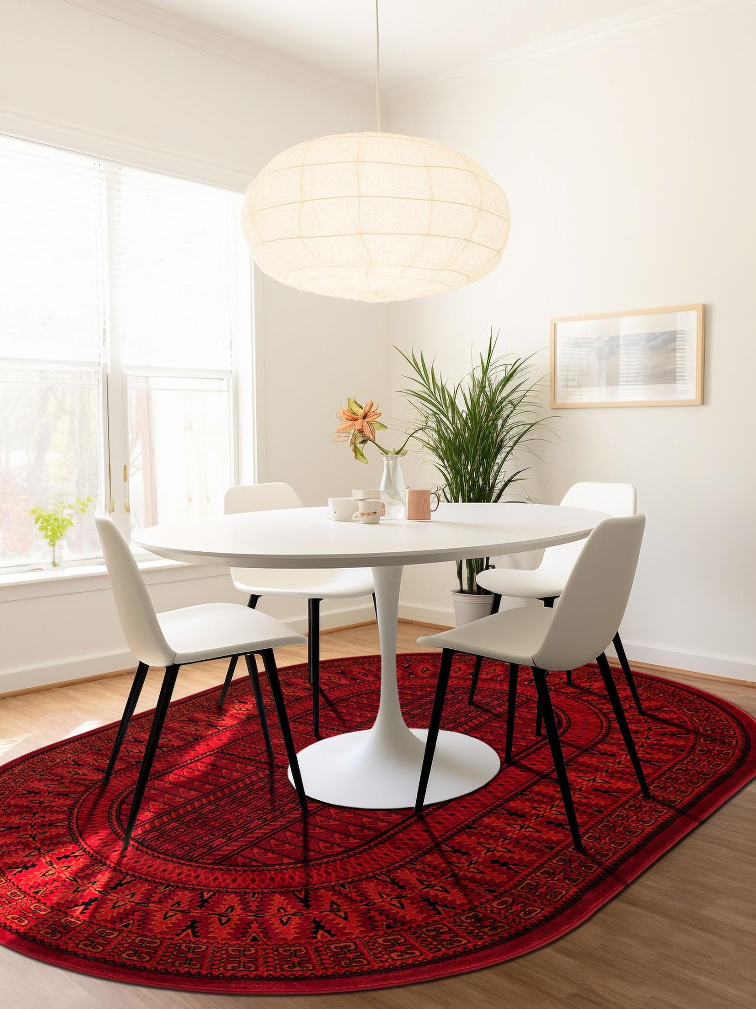Red 4' 1 x 6' 1 Tekke Oval Area Rug Classic Traditional Vintage Design Carpet for Living Rooms, Dining, Bedrooms, Office Space for Sale at Rug Engine
