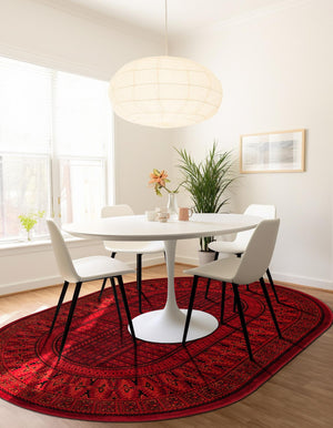 Red 4' 1 x 6' 1 Tekke Oval Area Rug Classic Traditional Vintage Design Carpet for Living Rooms, Dining, Bedrooms, Office Space for Sale at Rug Engine
