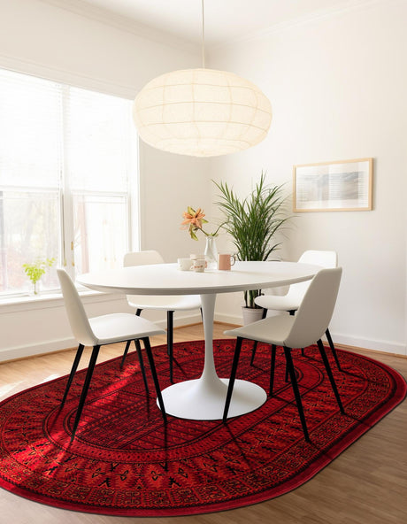 Red 3' 1 x 5' 3 Tekke Oval Area Rug Classic Traditional Vintage Design Carpet for Living Rooms, Dining, Bedrooms, Office Space for Sale at Rug Engine