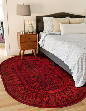 Red 6' 1 x 9' Tekke Oval Area Rug Classic Traditional Vintage Design Carpet for Living Rooms, Dining, Bedrooms, Office Space for Sale at Rug Engine