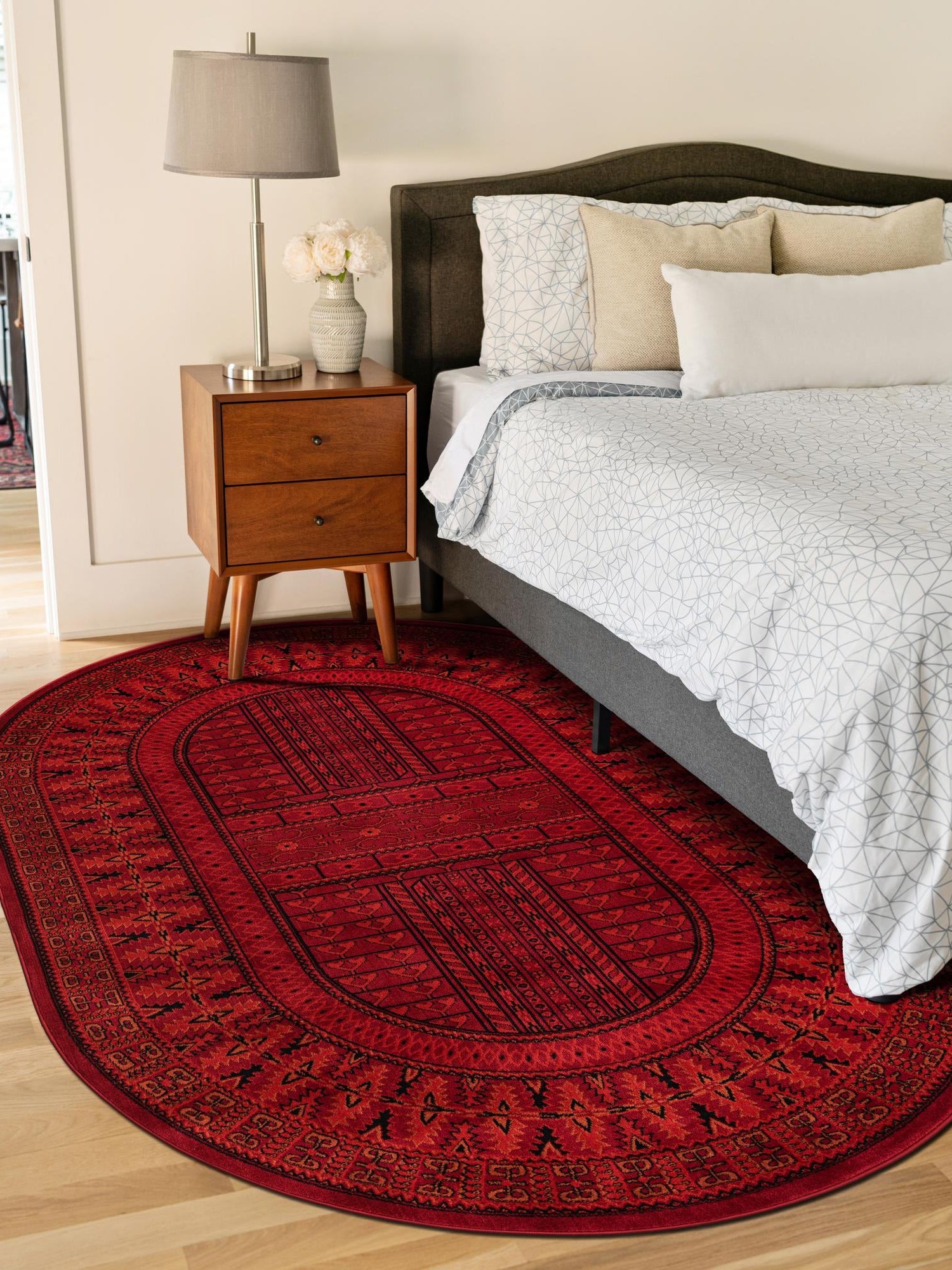 Red 3' 1 x 5' 3 Tekke Oval Area Rug Classic Traditional Vintage Design Carpet for Living Rooms, Dining, Bedrooms, Office Space for Sale at Rug Engine